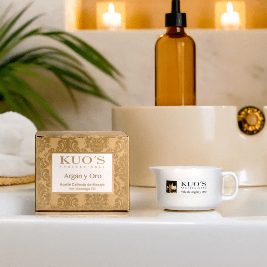 Kuo's Professional - Velas para Masaje. Vela de Aceite Caliente Argán y Oro - Kuo's Professional